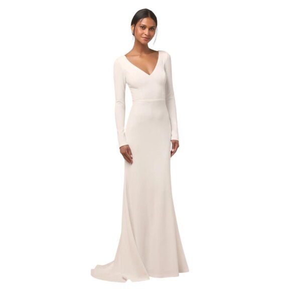 Lulus White Long Sleeve Wedding Dress with Button-Up Back Size Medium - Picture 1 of 9